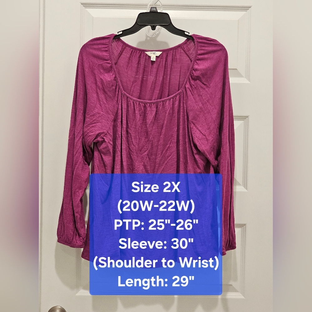 Terra & Sky Long Sleeve Square Neck Blouse, EUC, Size 2X (20W-22W)